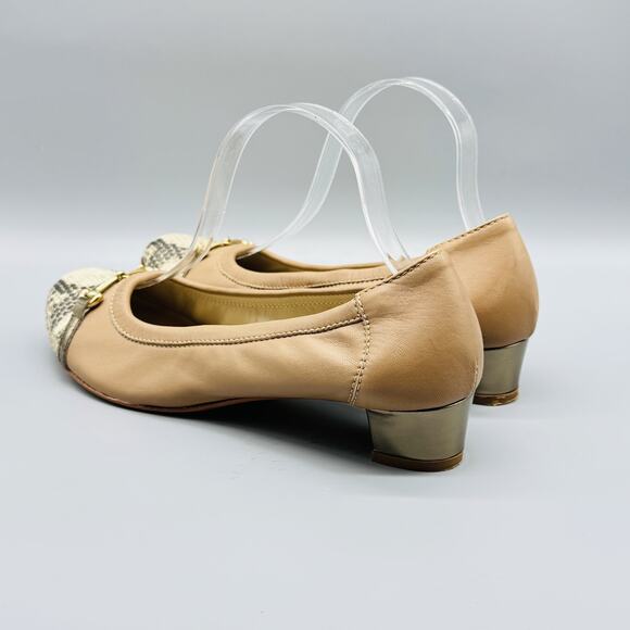 AGL Shoes Womens EU 40.5 US 10.5 Tan Snakeskin Cap Toe Italy Kitten Heels - Picture 6 of 13